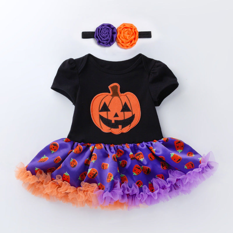 Halloween Pumpkin Short Sleeve Romper - D / 66CM