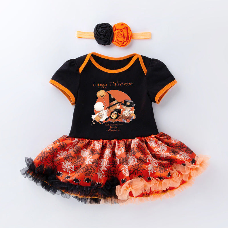 Halloween Pumpkin Short Sleeve Romper - H / 66CM