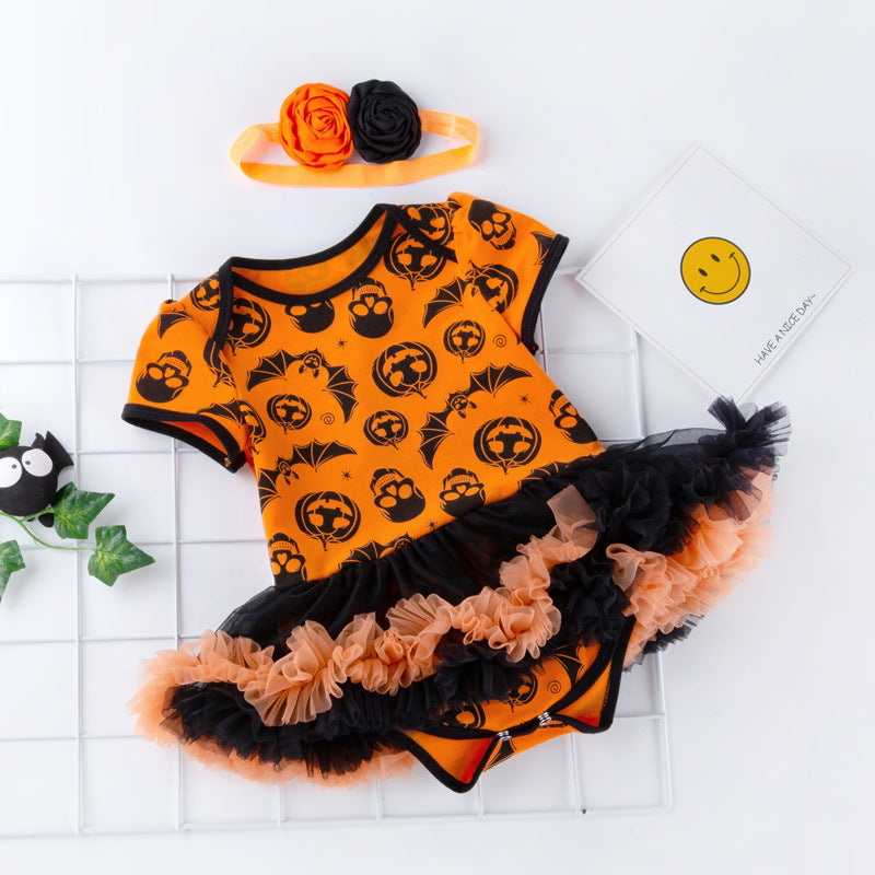 Halloween Pumpkin Short Sleeve Romper - I / 73CM