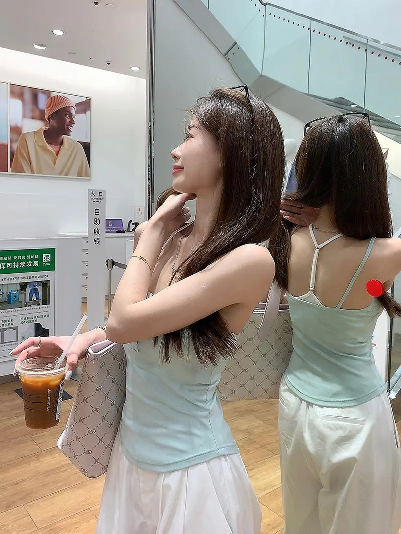 Pure Desire Style Fake Two Pieces Floral Spaghetti Straps Outerwear Slimming Summer Vest