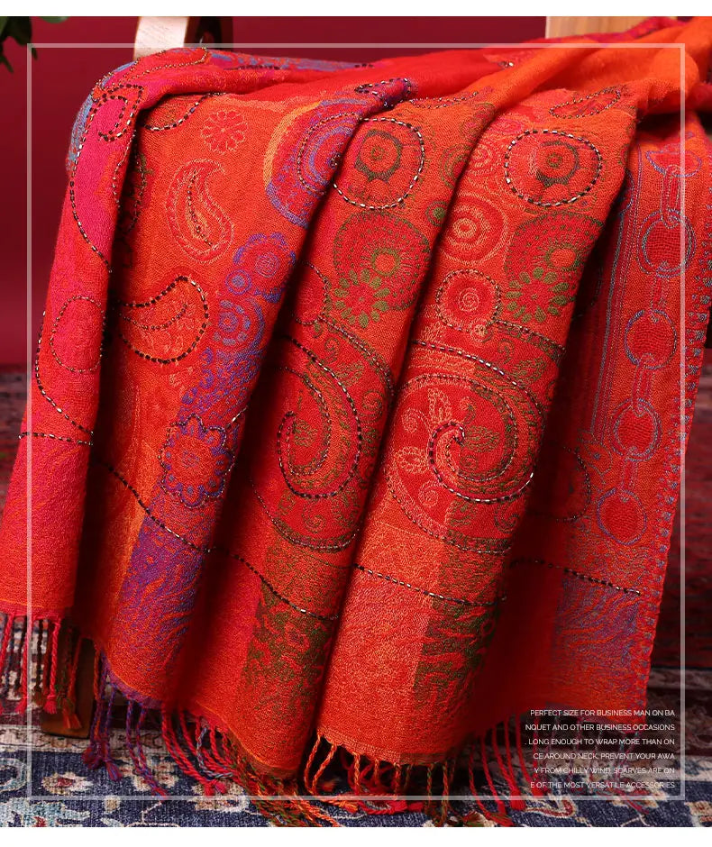 Ethnic Style Boiled Wool Warm Winter Scarf Shawl