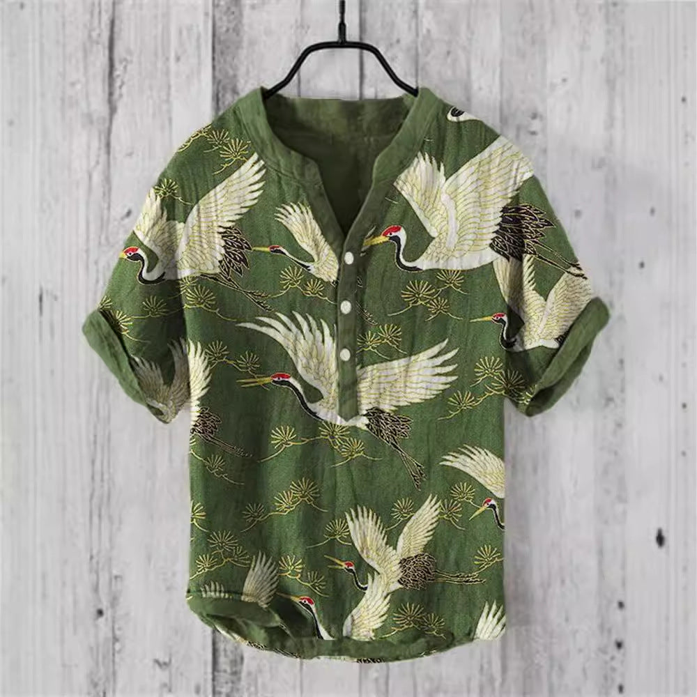 Summer Thin Printed V-neck Men’s T-shirt