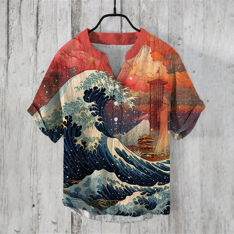 Summer Thin Printed V-neck Men’s T-shirt - ZC28 / S