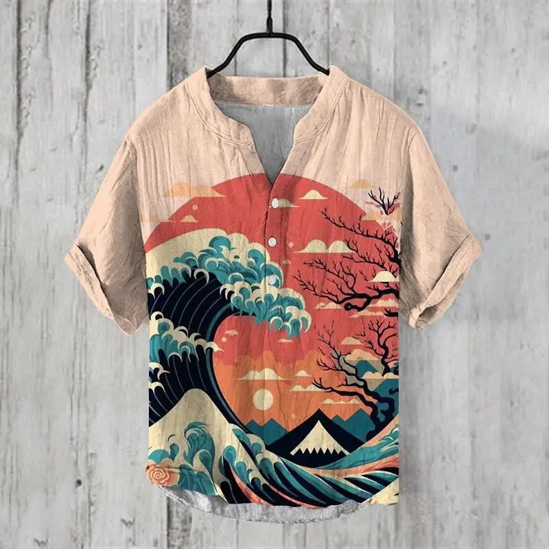 Summer Thin Printed V-neck Men’s T-shirt - ZC32 / S