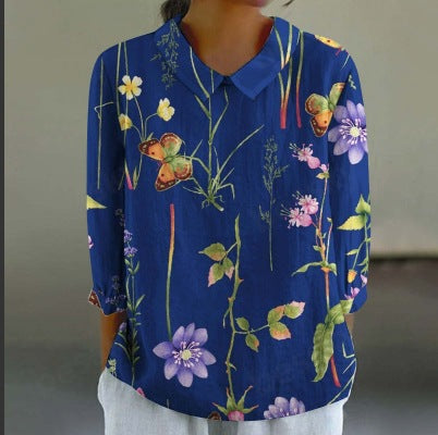 Women’s Fashionable Retro Chinese Style Floral Print Shirt - XL2462HYH1 / S