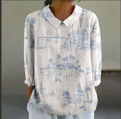 Women’s Fashionable Retro Chinese Style Floral Print Shirt - XL2462HYH2 / S