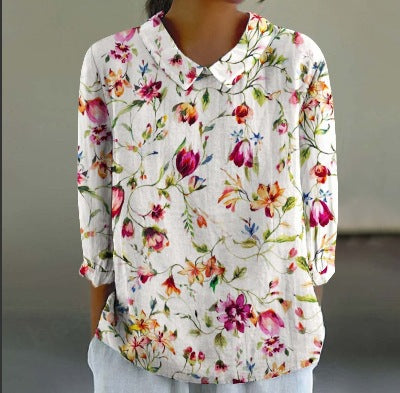 Women’s Fashionable Retro Chinese Style Floral Print Shirt - XL2462HYH3 / S