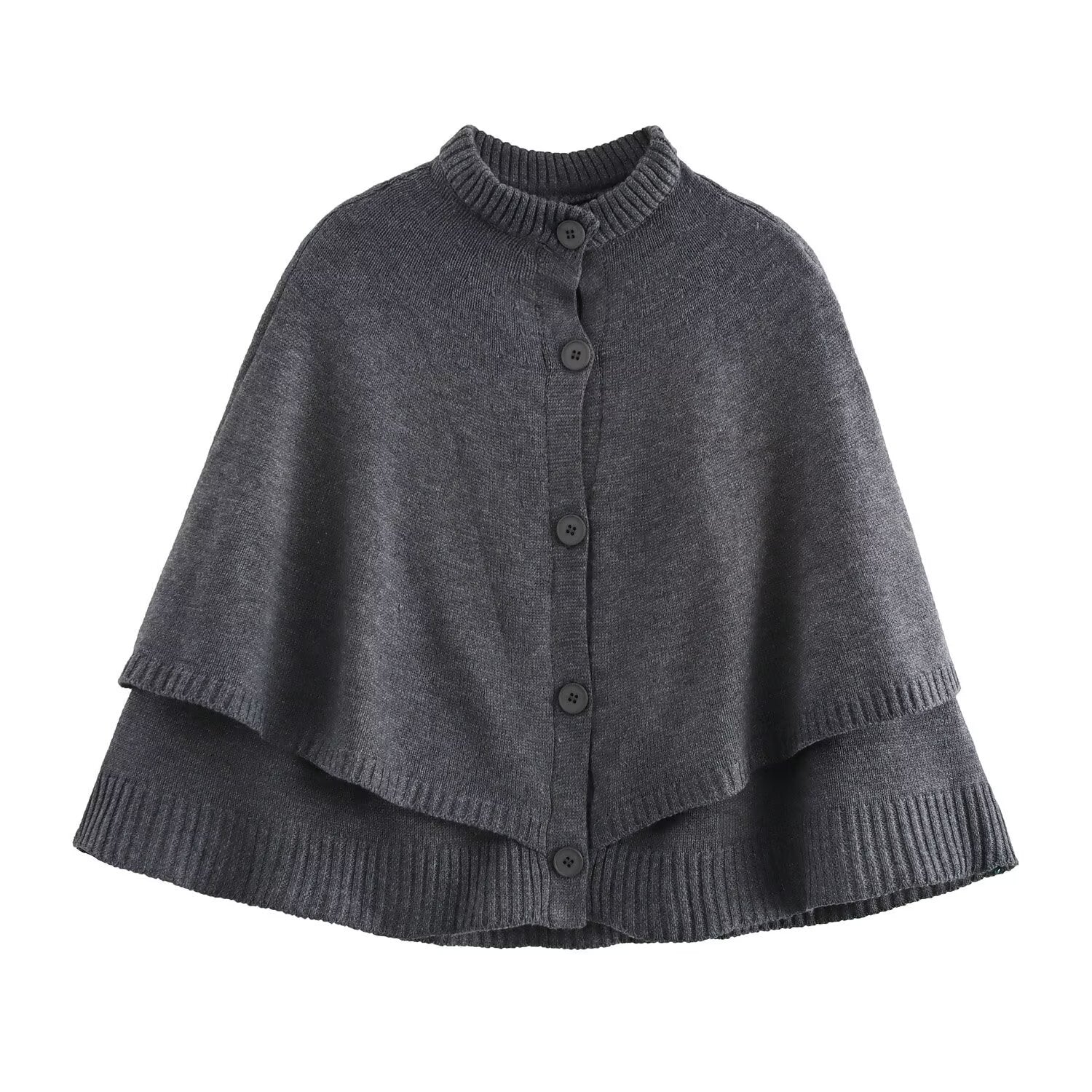 All-match Cloak Design Round Neck Knitted Coat - Dark Gray / XS