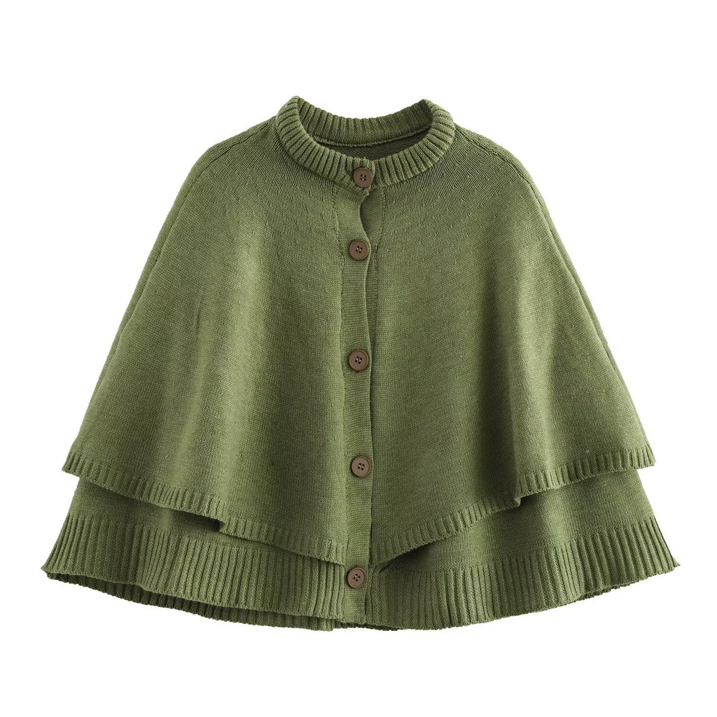 All-match Cloak Design Round Neck Knitted Coat - Green / XS