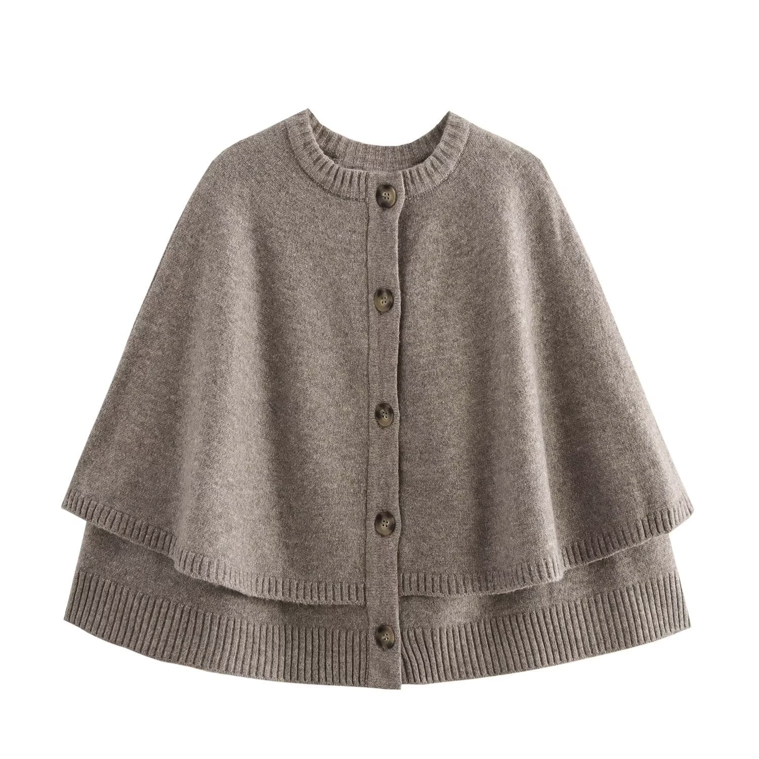 All-match Cloak Design Round Neck Knitted Coat - Picture Color / XS