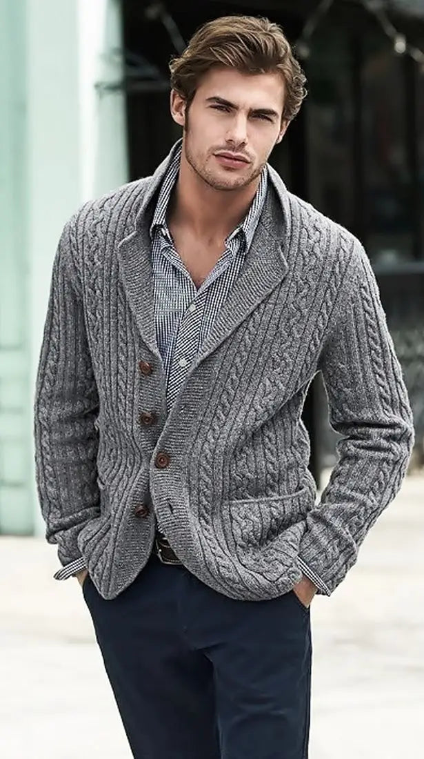 Men’s Casual Long Sleeve Lapel Pocket Sweater