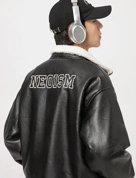 Lambswool PU Leather Thickened Warm Cotton Jacket