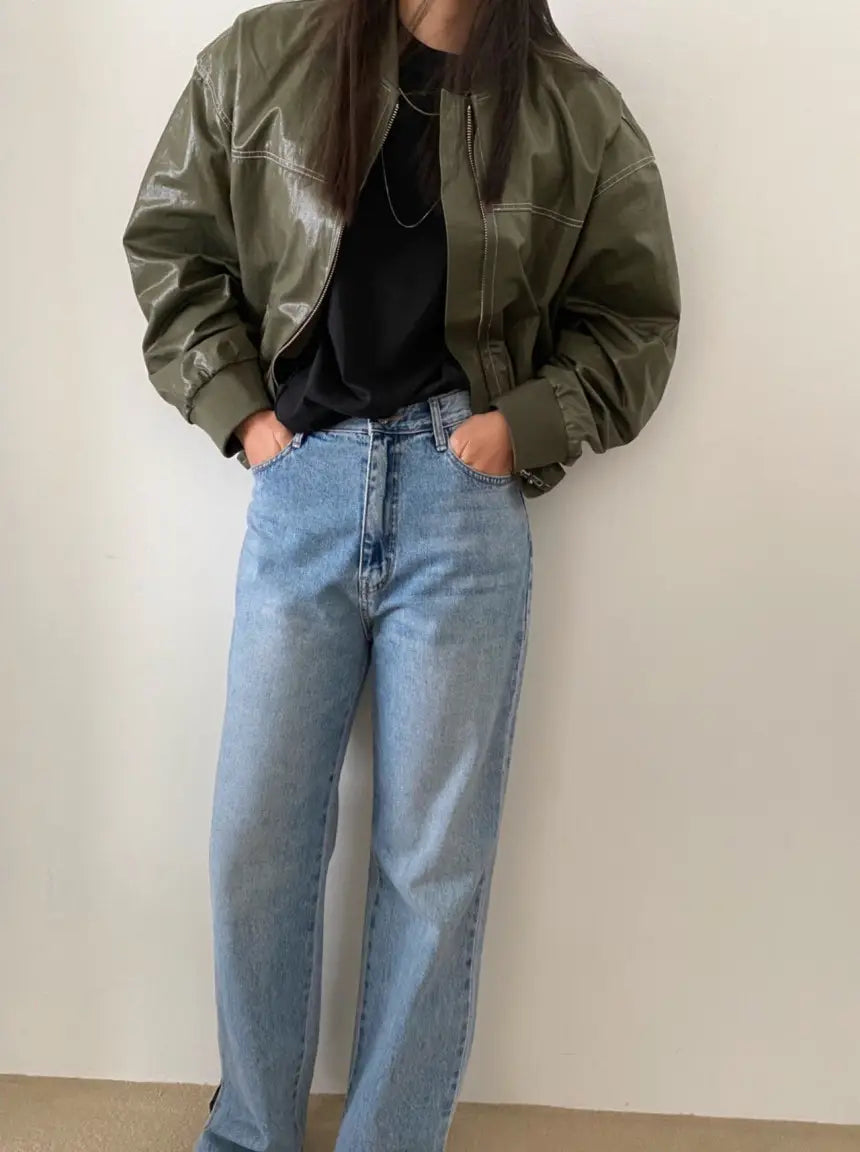 Loose Long Sleeve Leather Jacket Coat Women