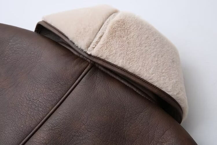 Fashion Cashmere Leather Fur Collar Composite Belt Coat