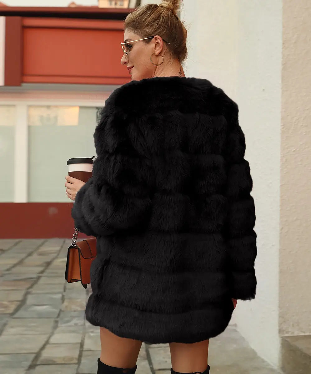 Women’s Imitation Fur Coat Top Long-cut Coat Trench Coat