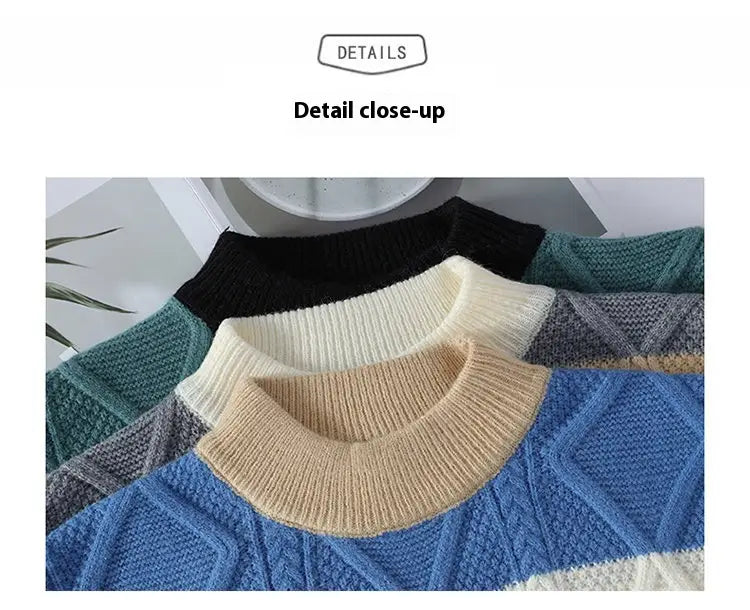 Men’s Casual Round Neck Sweater Contrast Color Knitwear Top