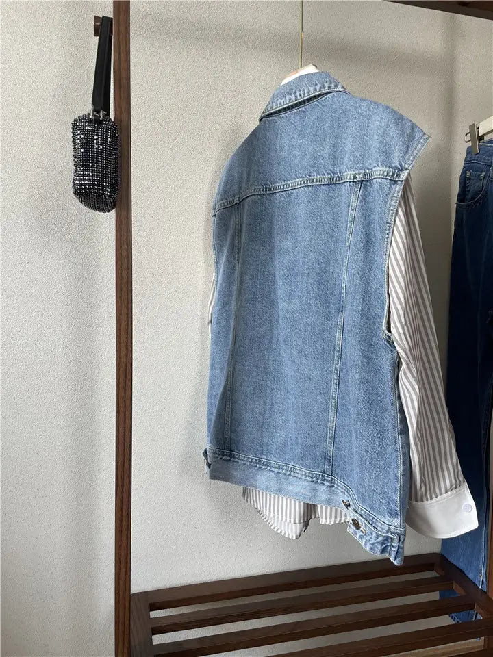 Ladies Denim Vest Loose Sleeveless Jacket Casual
