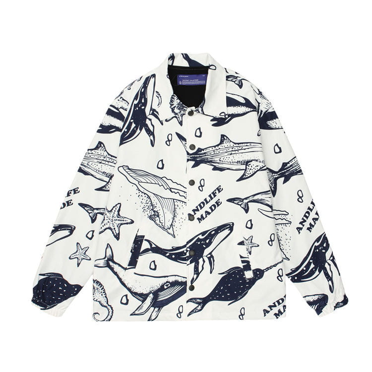 Cartoon Whale Full Print Loose Lapel Jacket Men