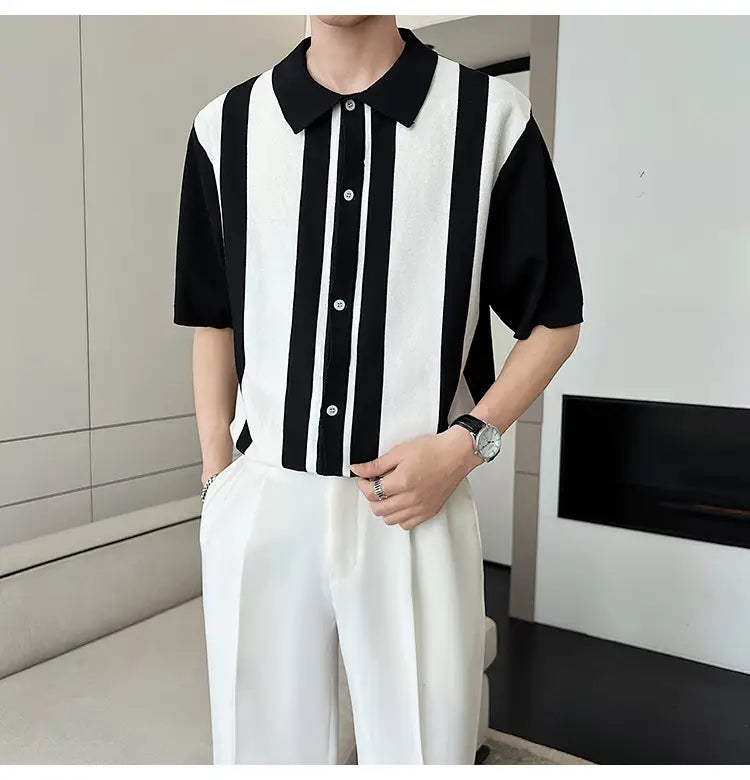 Men’s Striped Color Blocking POLO Sweater