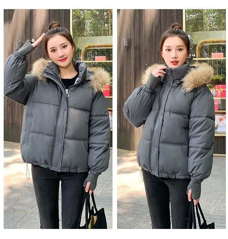 Loose Hooded Gloves Thickened Thermal Quilted Jacket Coat For Women