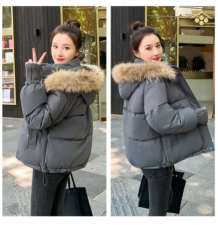 Loose Hooded Gloves Thickened Thermal Quilted Jacket Coat For Women