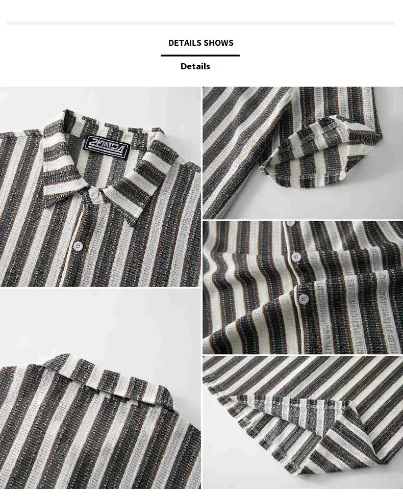 Men’s Beach Casual Yarn-dyed Striped Short-sleeved Lapel Shirt A0407