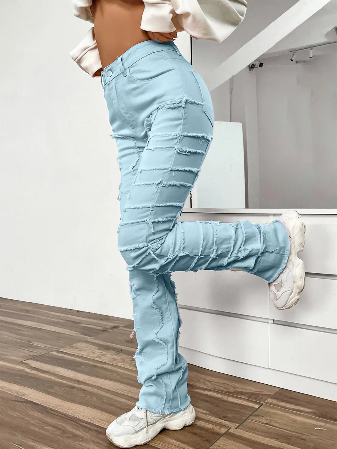 Women’s Embroidered Straight-leg Pants Fashion I Stretch Patchwork Jeans