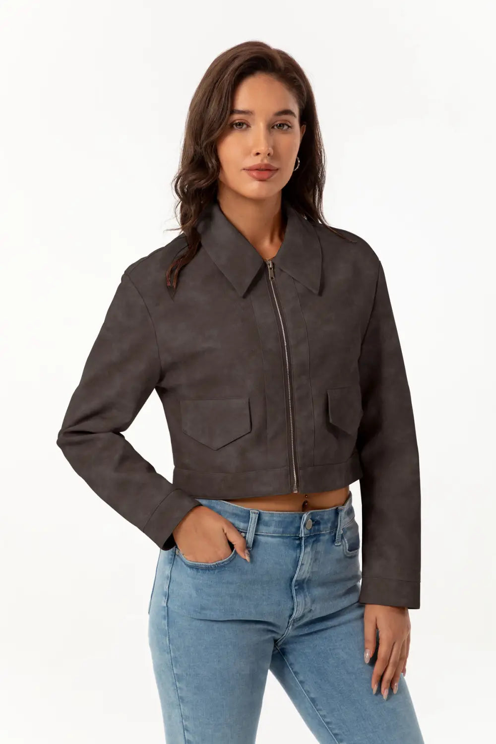 Women’s Long-sleeved Fashionable Faux Leather Jacket
