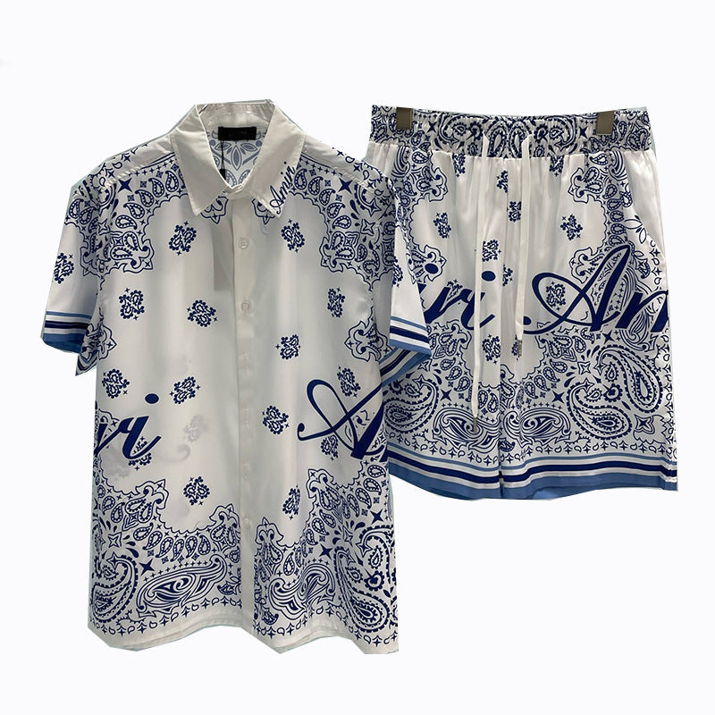 Men’s Fashion Casual Beach Shirt Shorts Suit - Color / M