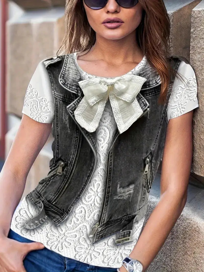 Summer Fake Denim Women’s Short Sleeve