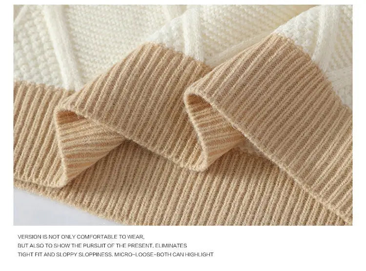 Men’s Casual Round Neck Sweater Contrast Color Knitwear Top