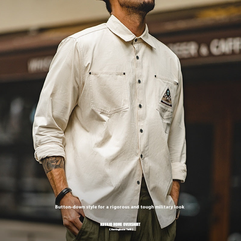 Men’s Retro Indian Totem Creamy-white Long-sleeved Shirt