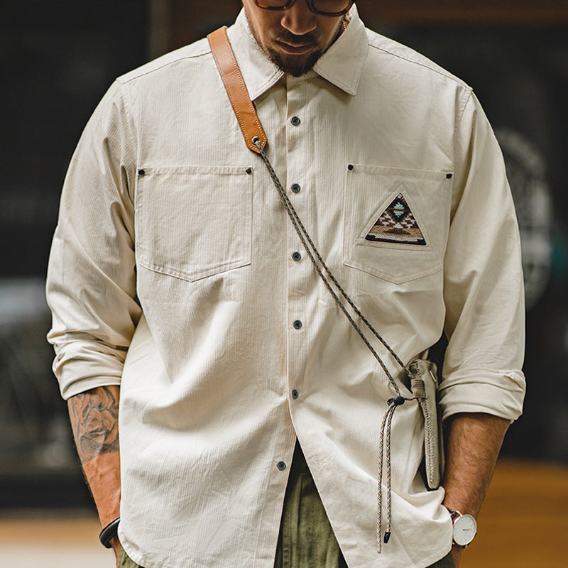 Men’s Retro Indian Totem Creamy-white Long-sleeved Shirt