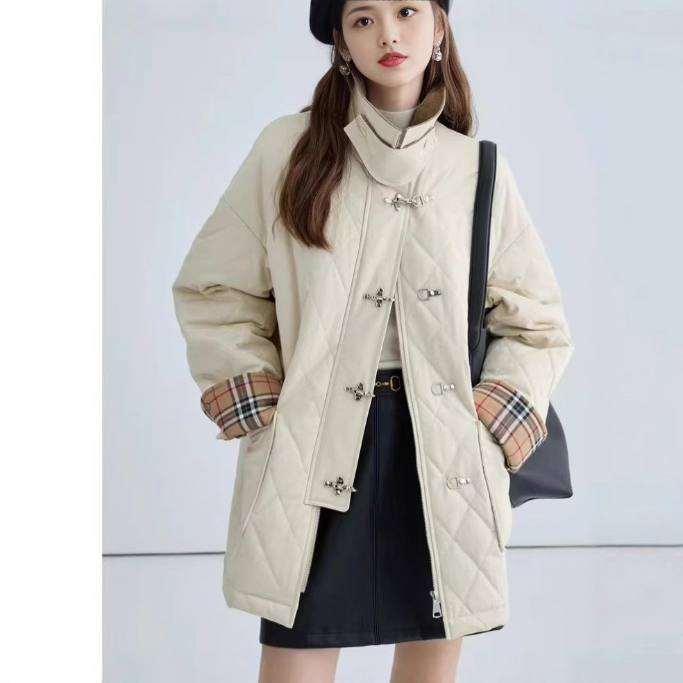 Polyester Cotton Women’s Aircraft Buckle Quilted Trench Coat Coat