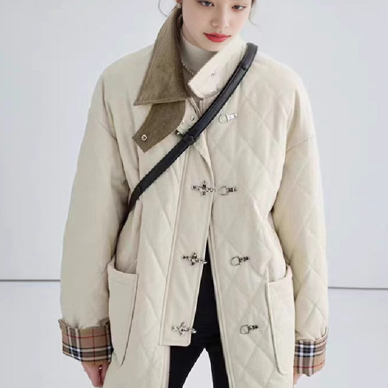 Polyester Cotton Women’s Aircraft Buckle Quilted Trench Coat Coat