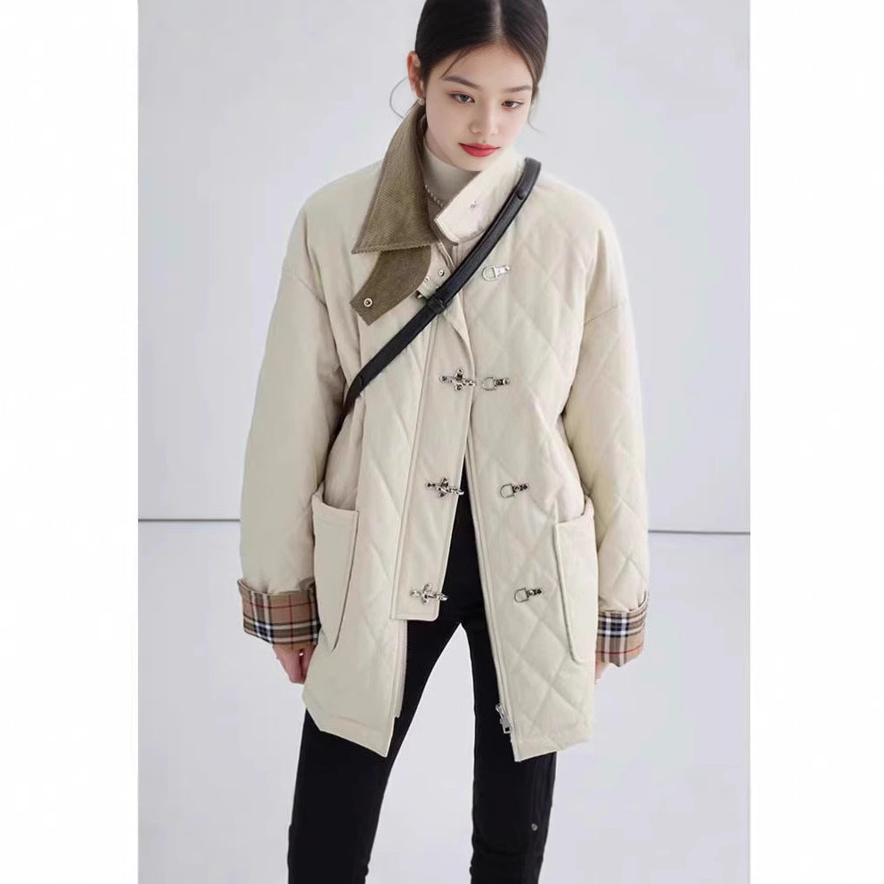 Polyester Cotton Women’s Aircraft Buckle Quilted Trench Coat Coat