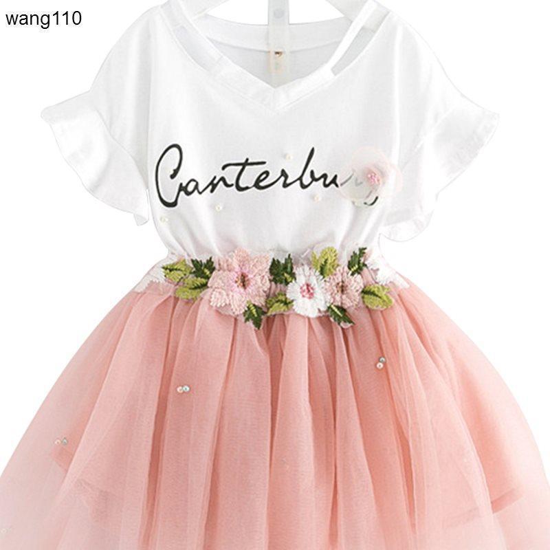 Summer Kids Girls Clothing Sets 2 pcs T-shirt Hole Pants Set - Pink / 100cm