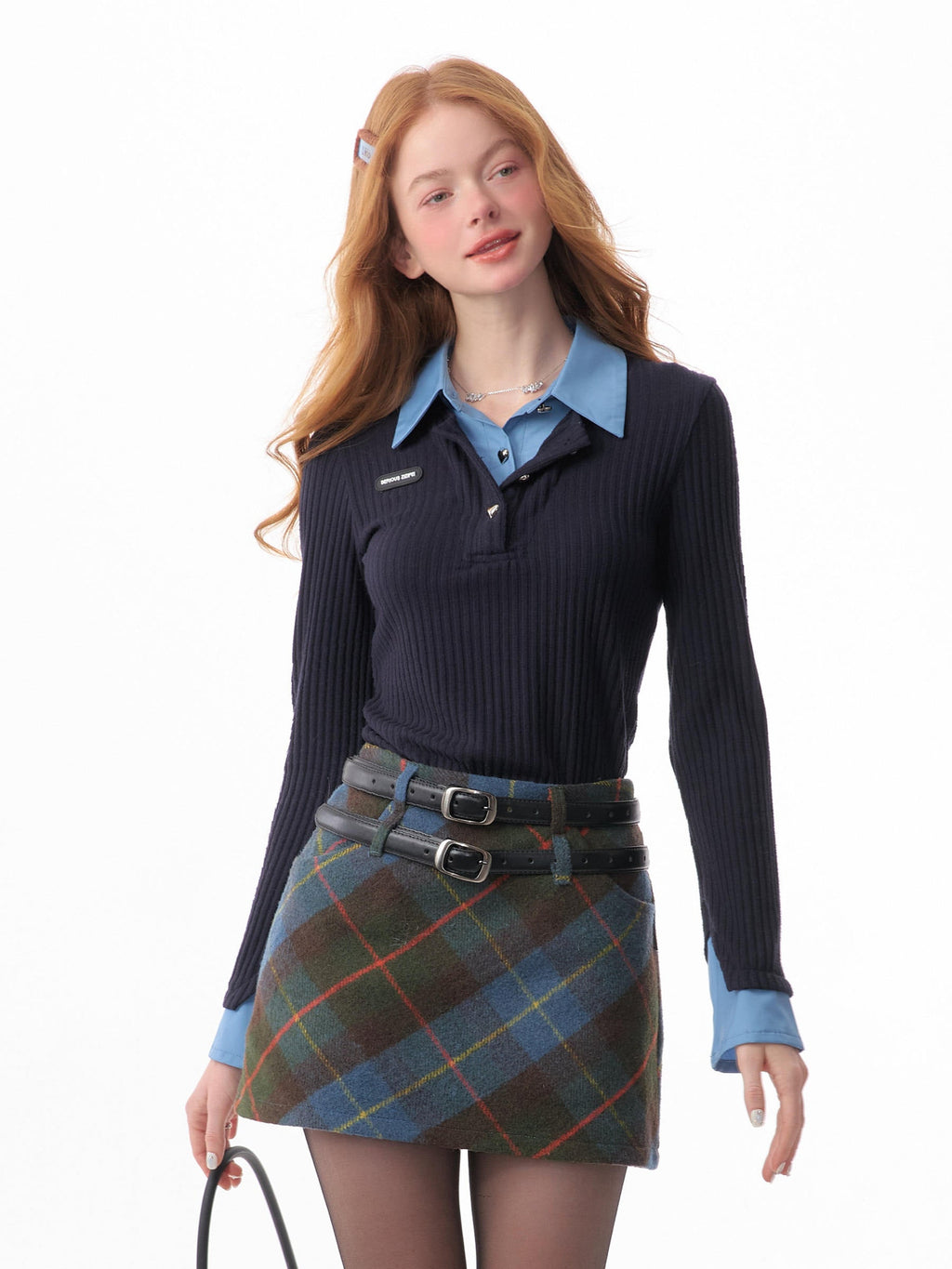American-style Retro Design Bell Sleeve Fake Two-piece Top