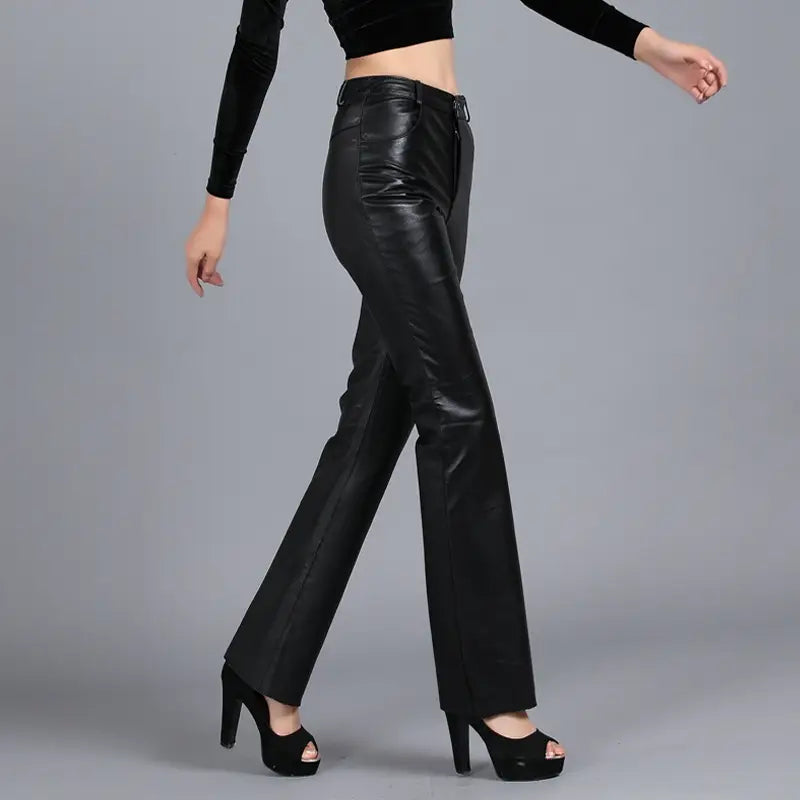 Black Sheepskin Women’s Trousers High-End Fashion Online