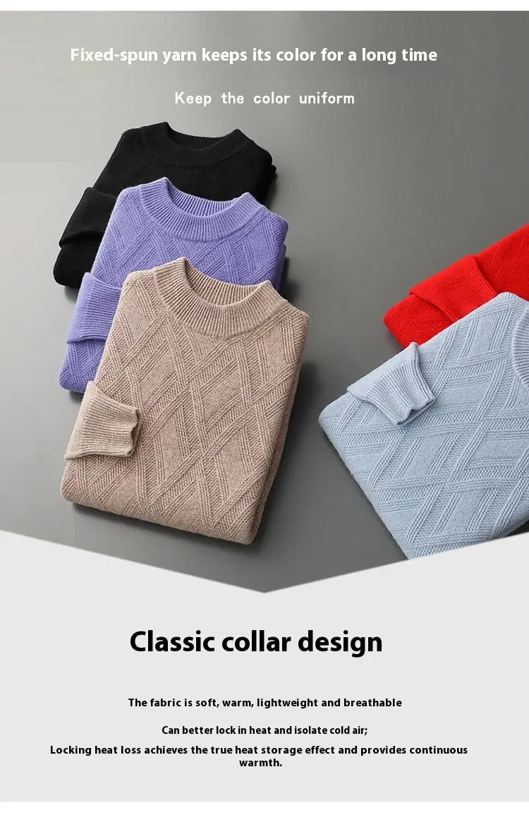 Woolen Sweater Men’s Half Turtleneck Thickened Sweater Casual