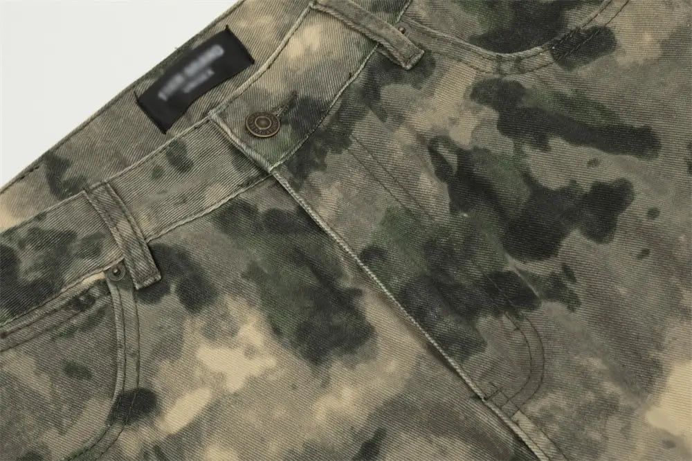 Mountain Outdoor Multi-pocket Workwear Tie-dye Camouflage Pants Men
