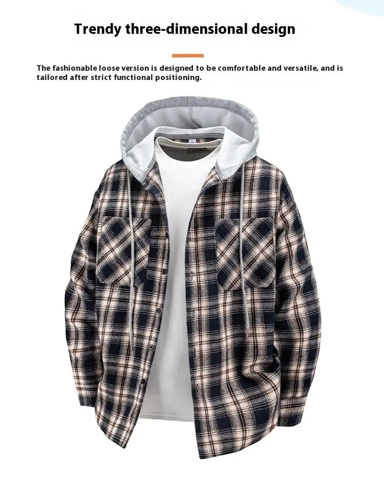 Hooded Men’s And Women’s Same Plaid Shirt Spring And Autumn
