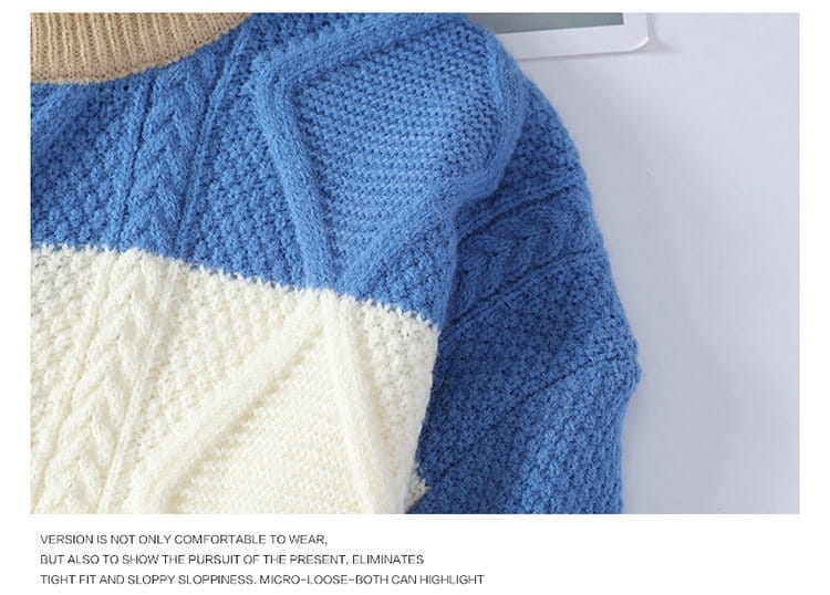 Men’s Casual Round Neck Sweater Contrast Color Knitwear Top