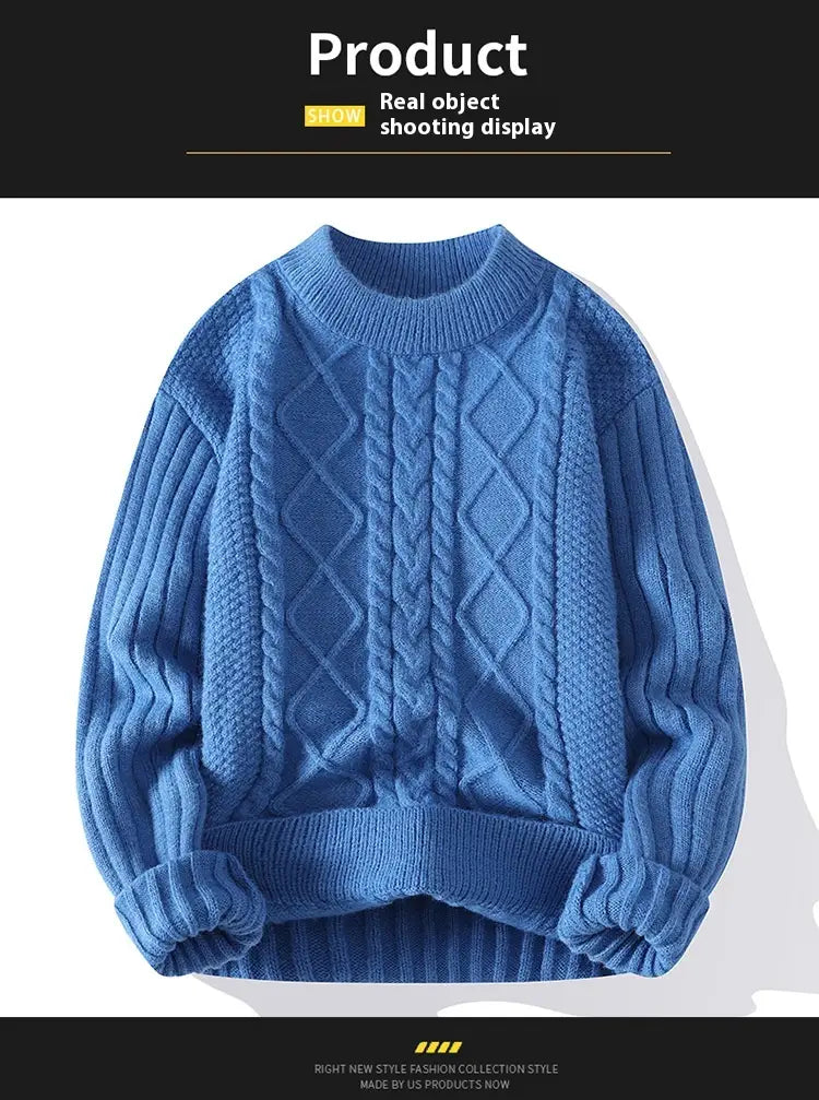 Men’s Solid Color Sweater Hong Kong Style Loose Fashion Twisted Flower
