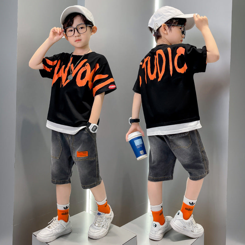 Big Boy’s Short Sleeve Suit T-shirt Trendy