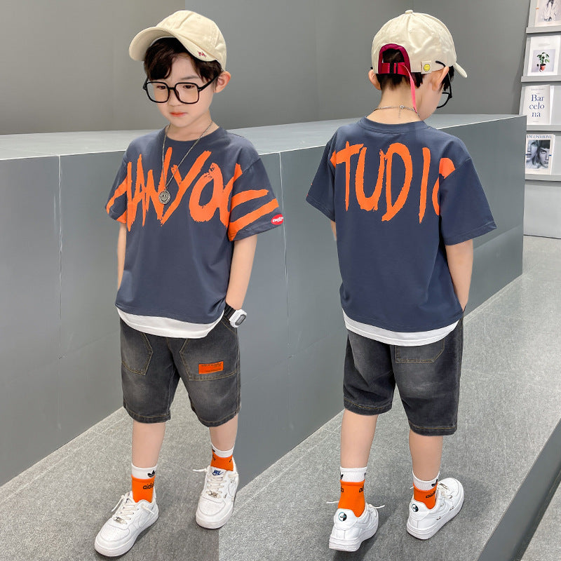 Big Boy’s Short Sleeve Suit T-shirt Trendy - Grey / 110cm