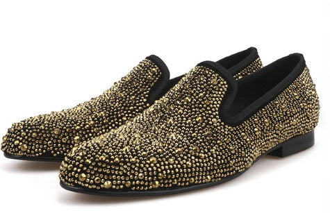 Black abrasive leather golden diamond men’s Lefu shoes pedal casual shoes
