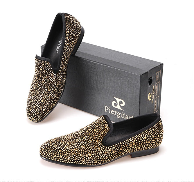 Black abrasive leather golden diamond men’s Lefu shoes pedal casual shoes