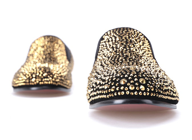 Black abrasive leather golden diamond men’s Lefu shoes pedal casual shoes