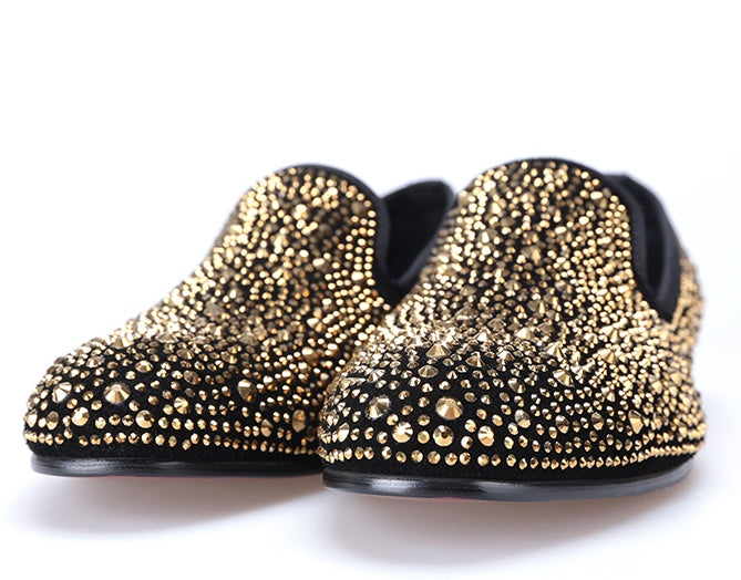 Black abrasive leather golden diamond men’s Lefu shoes pedal casual shoes